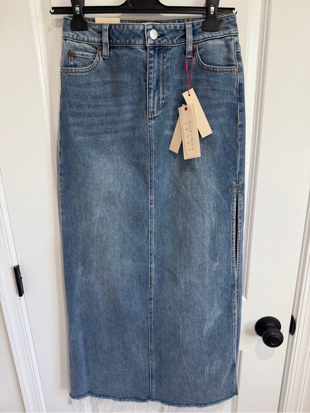 Alice + Olivia side split Denim Maxi Skirt - Blue